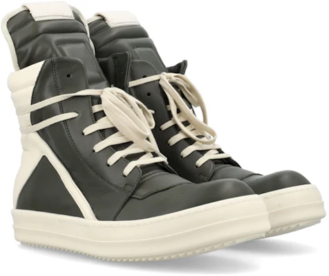 RICK OWENS/RO Geobasket 小牛皮 高筒 時尚繫帶 高筒 板鞋 男款 黑白色 Lookbook RICK OWENS/RO Geobasket 小牛皮 高筒 時尚繫帶 高筒 板鞋 男款 黑白色