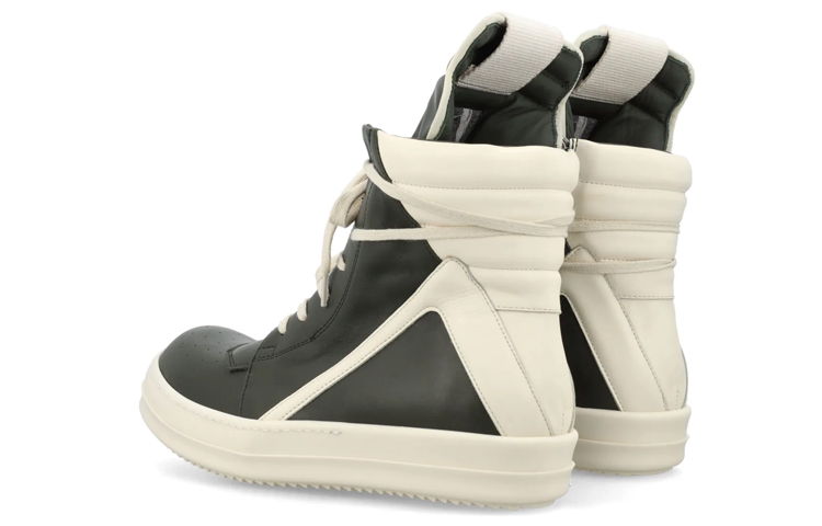 Shop RICK OWENS/RO Geobasket 小牛皮 高筒 時尚繫帶 高筒 板鞋 男款 黑白色