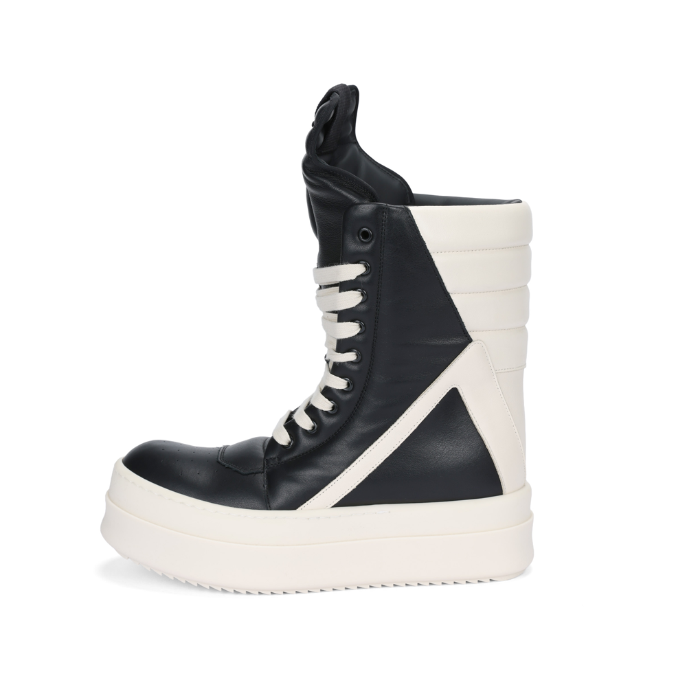 Rick Owens Geobasket High-Top Sneakers Black Leather Contrast Lace-Up RU02D6855LCO-911