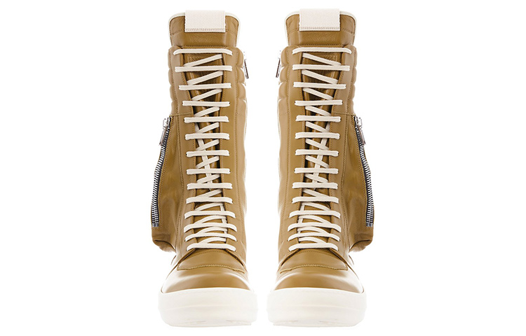 Lookbook リック・オウエンス ハイカットレザースニーカー イエローコンフォート RU01B1899LPO-721