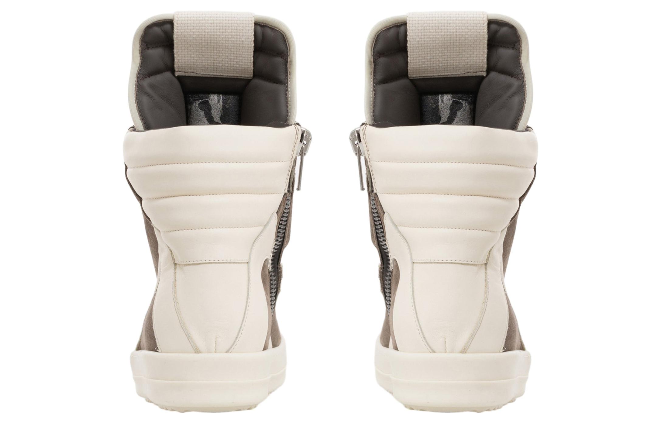 Shop RICK OWENS/RO 皮革 圓頭繫帶 高幫 板鞋 男款 棕色