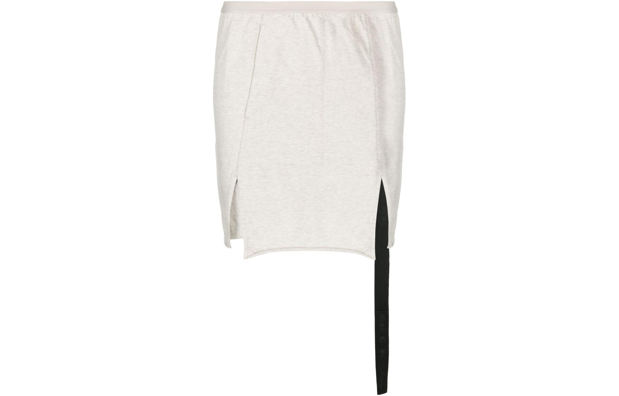 Rick Owens High-Waisted Gray A-Line Midi Skirt with Elastic and Slit Design DS01C6343MRIG