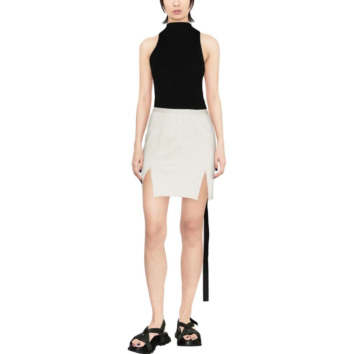 Lookbook Rick Owens High-Waisted Gray A-Line Midi Skirt with Elastic and Slit Design DS01C6343MRIG