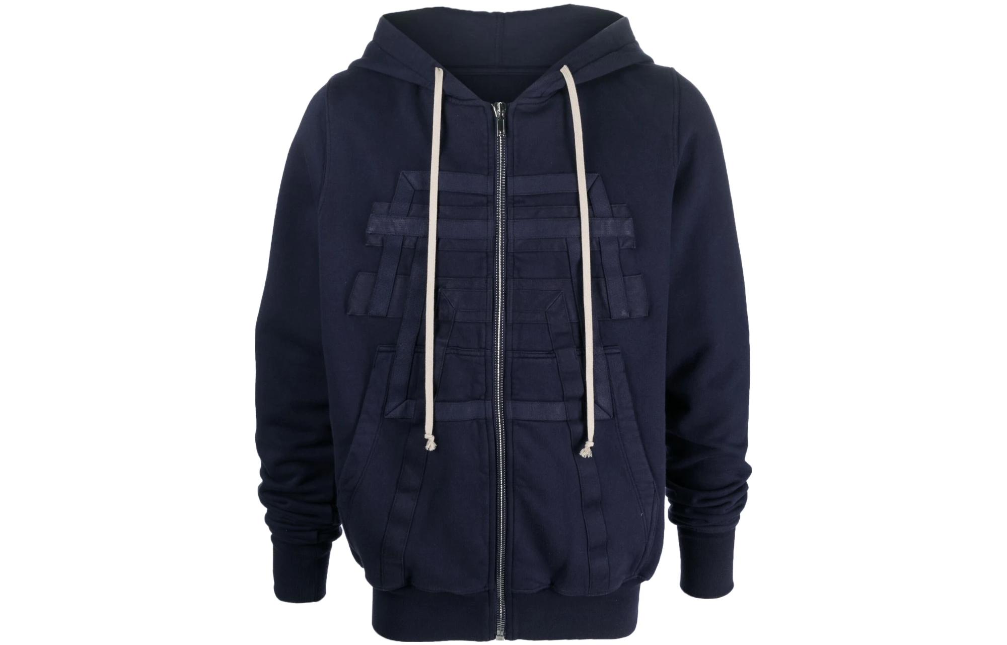Rick Owens Indigo Zip-Up Hoodie Jacket with Logo Applique DU01C6276FE-R1