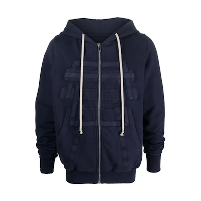 Rick Owens Indigo Zip-Up Hoodie Jacket with Logo Applique DU01C6276FE-R1