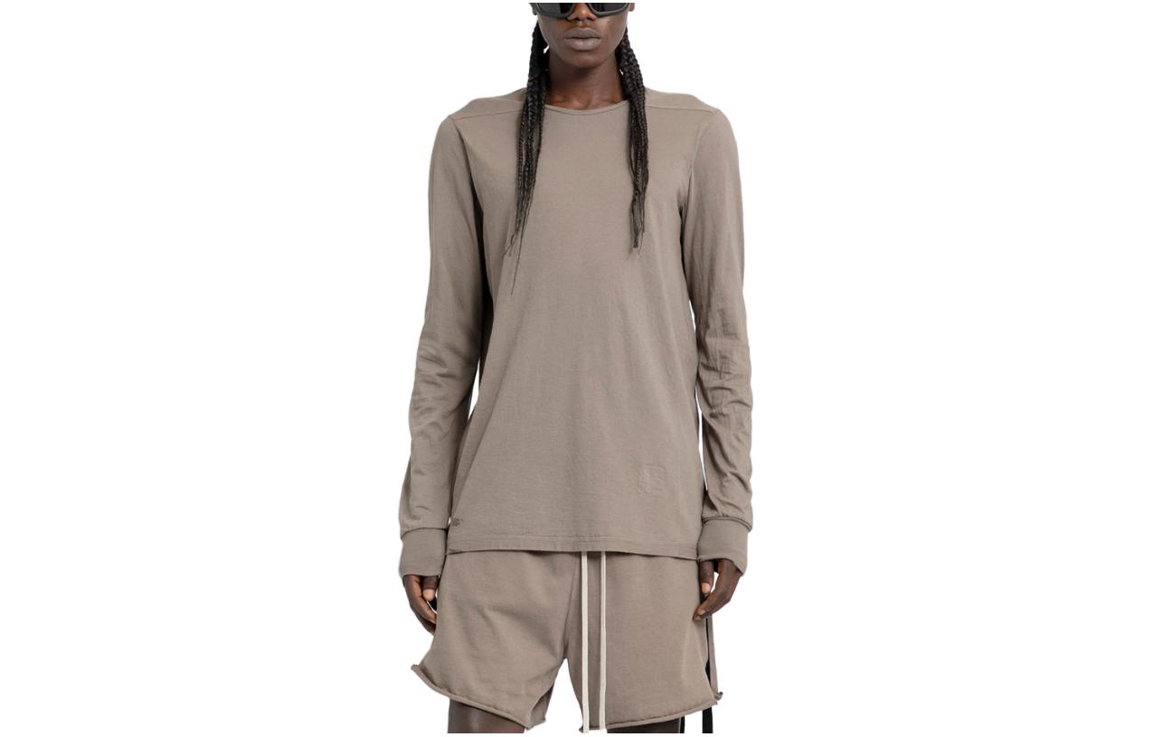 Rick Owens Khaki Solid Color Slim Fit Crewneck Long Sleeve Sweatshirt DU02C5260RN34