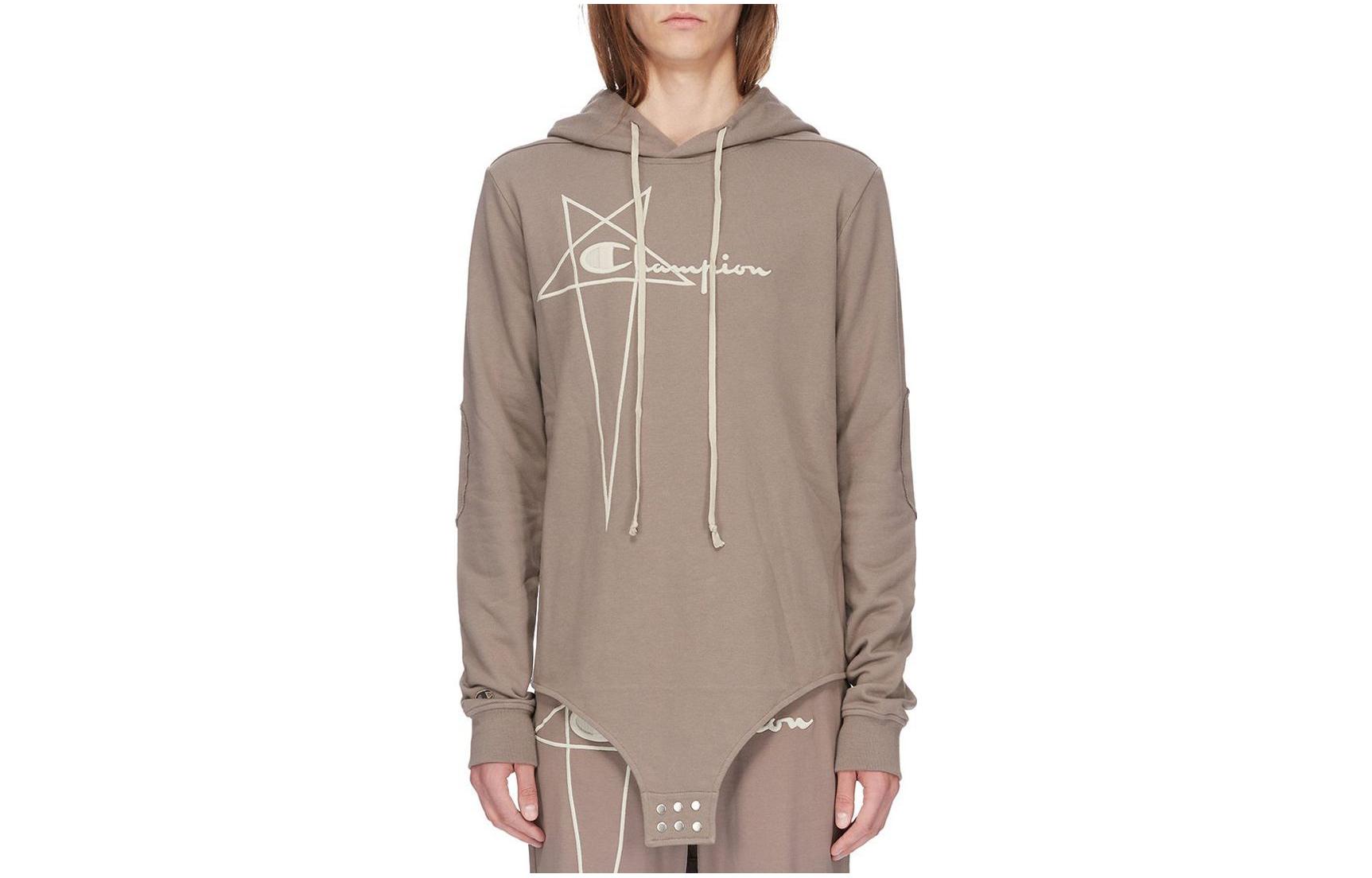 Rick Owens Letter Print Hoodie Long Sleeve Men’s Grey CM02C9227CHFE-34