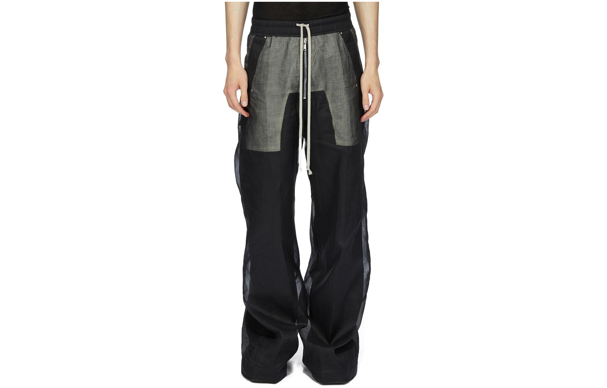 RICK OWENS Lido Wide-Leg Transparent Relaxed Pants Black Cotton Organdy Men. RU01D3366OR-09