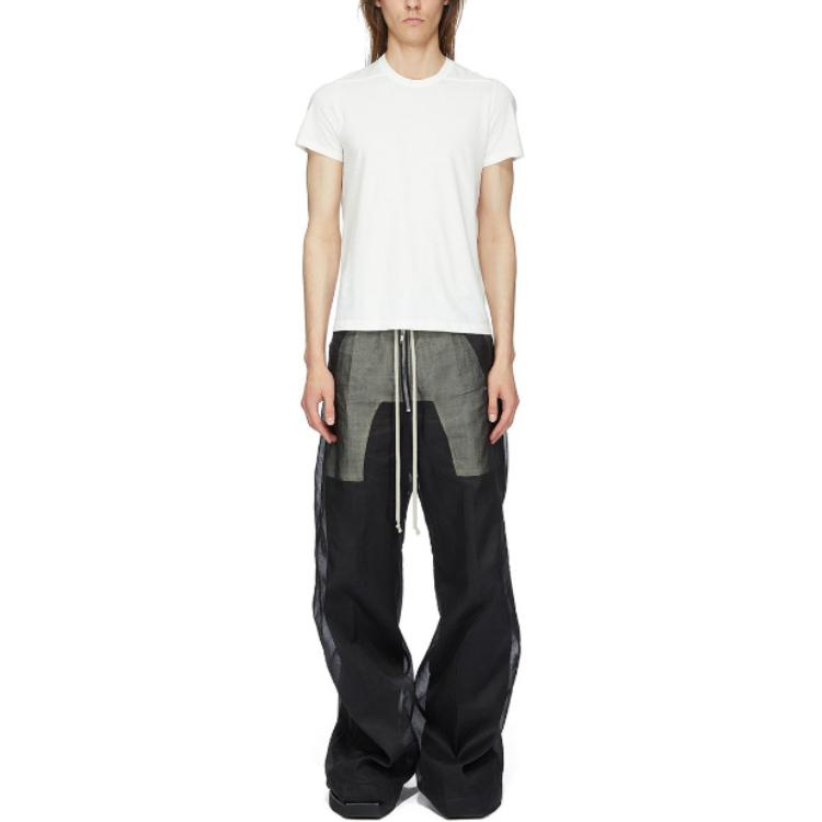 Lookbook RICK OWENS Lido 寬管透明休閒長褲 黑色棉質薄紗 男裝 RU01D3366OR-09
