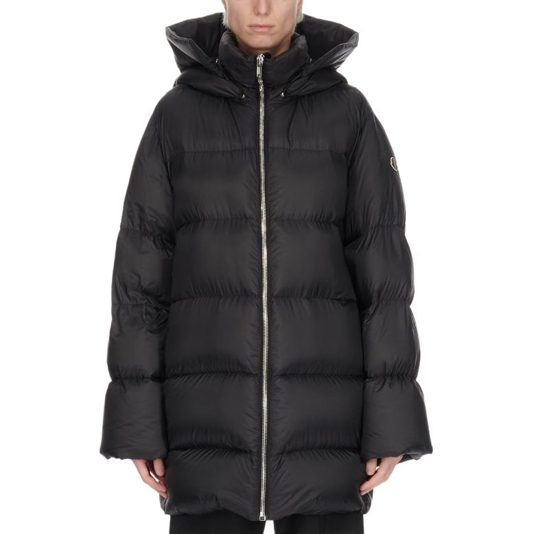 Order RICK OWENS徽标贴黑色连帽拉链羽绒服男女同款外套. MU02D1C02M4426-999