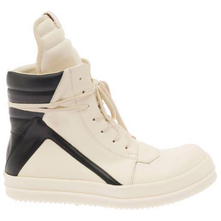 Order 瑞克歐文斯/RO 小牛皮 時尚圓頭 高筒 板鞋 男款 白色