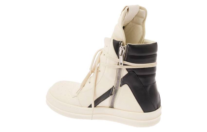 Shop 瑞克歐文斯/RO 小牛皮 時尚圓頭 高筒 板鞋 男款 白色