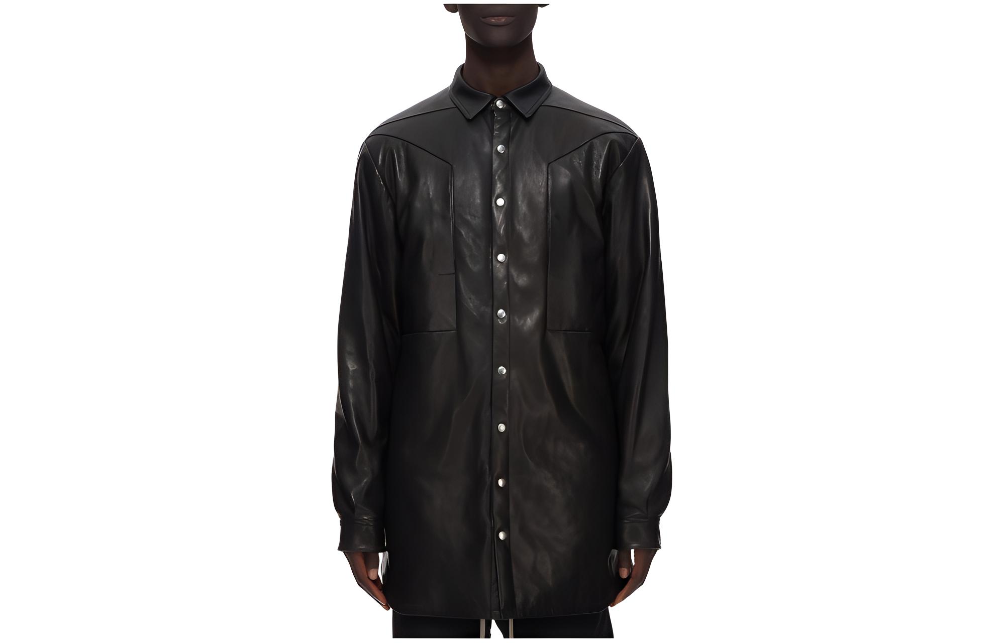 Rick Owens Luxor Jumbo Fogpocket Black Nappa Lamb Outershirt Mens Jacket RU02C7769LNV-09