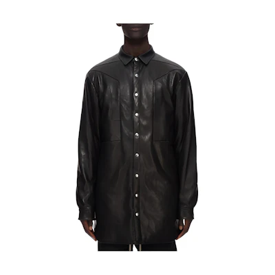 Rick Owens Luxor Jumbo Fogpocket Black Nappa Lamb Outershirt Mens Jacket RU02C7769LNV-09