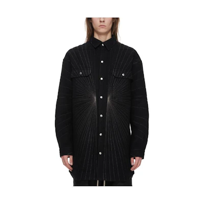 Rick Owens Luxor Oversized Striped Button-Up Shirt Jacket Black RU02C7728WFNEM2-09