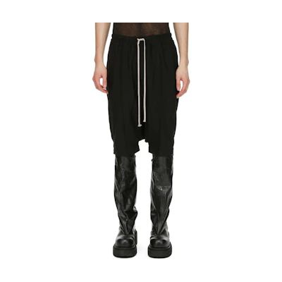 Rick Owens Luxor Rick's Pods Cady Black Loose Fit Drawstring Shorts Casual. RU02C7384HY-09