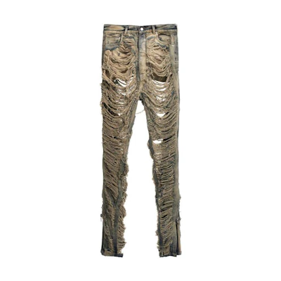 RICK OWENS Men’s Distressed Straight-Leg Zipper Jeans Brown. RR02C7313DMPSH98