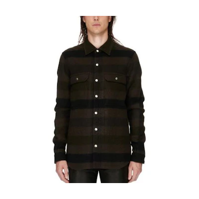Rick Owens Olive Brown Plaid Loose-Fit Jacket for Men with Button Closure RU02C7729WFNP-78P