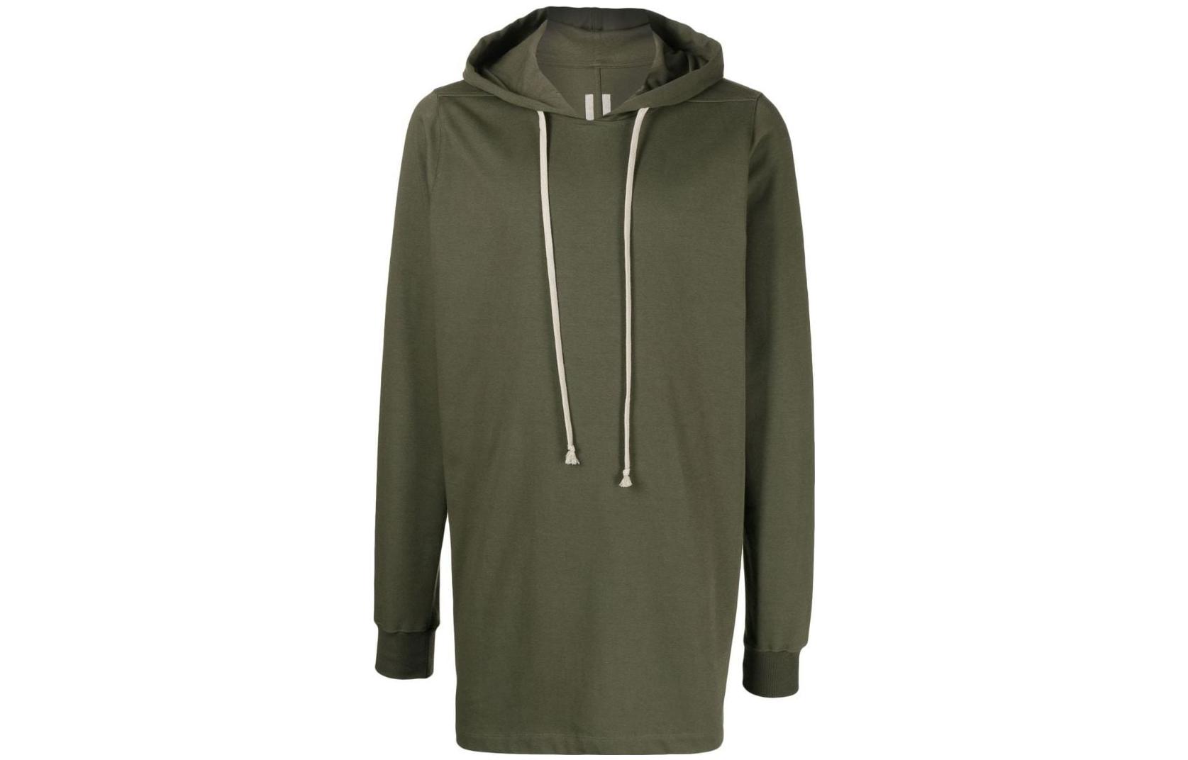 Rick Owens Olive Green Oversized Longline Hoodie Long Sleeve Sweater RU02B2285BA-15