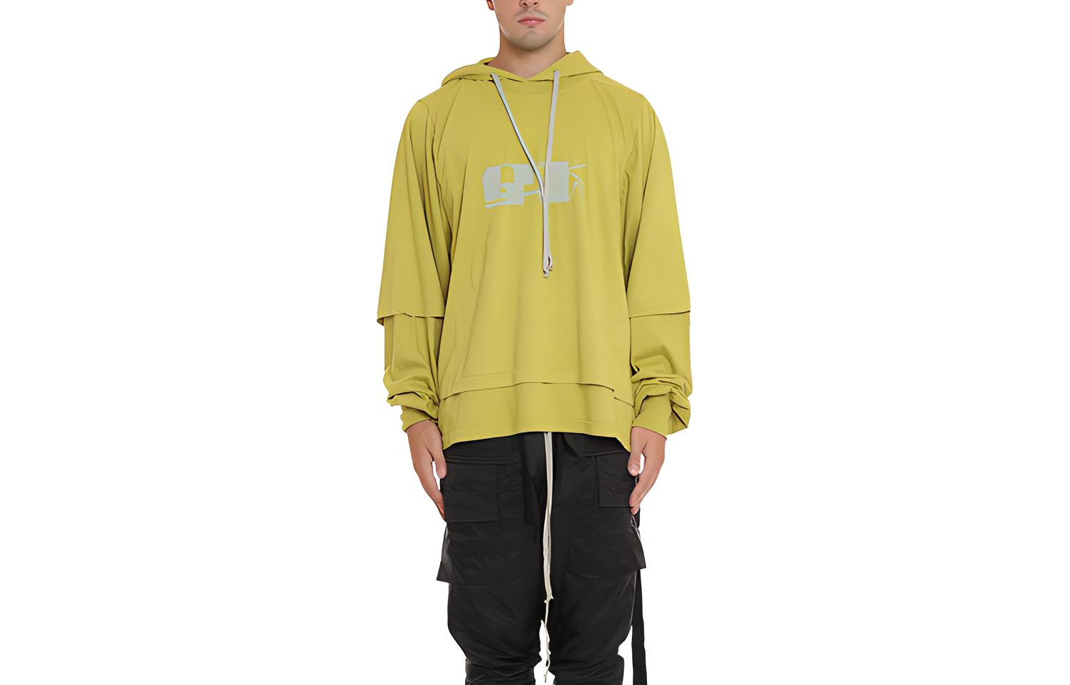 Rick Owens Oversized Layered Logo Print Yellow Sweatshirt DU02A3281-RNEP4-526