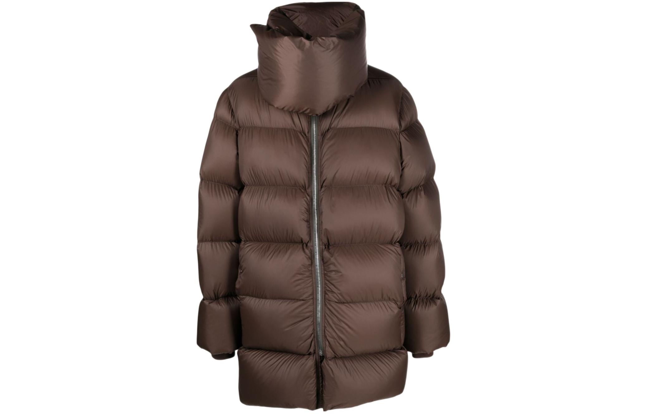 Rick Owens Patchwork Mid-Length Fitted Stand Collar Jacket Brown RU02C7741NPD3-04