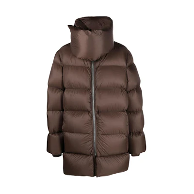 Rick Owens Patchwork Mid-Length Fitted Stand Collar Jacket Brown RU02C7741NPD3-04