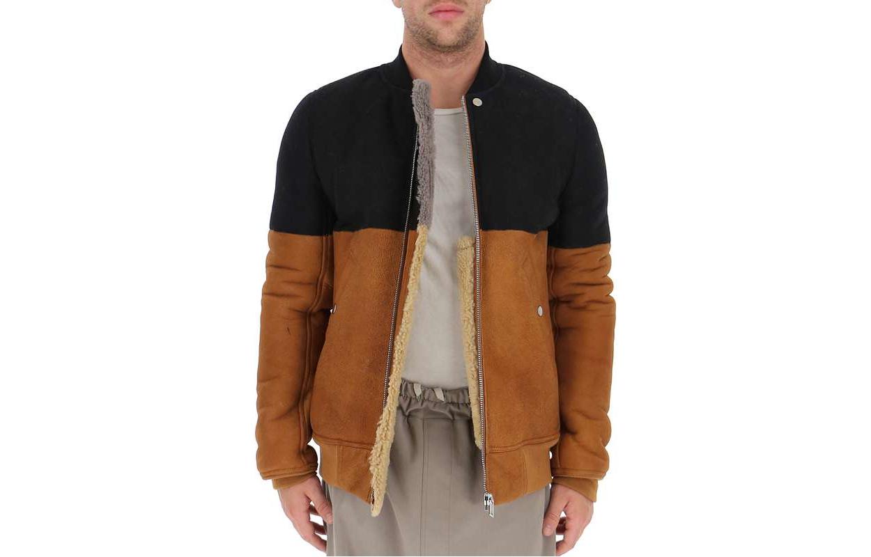 Rick Owens Patchwork Zip-Up Mock Neck Jacket Brown/Black RU19F4785LSHW-09
