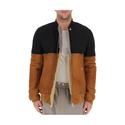 Rick Owens Patchwork Zip-Up Mock Neck Jacket Brown/Black RU19F4785LSHW-09