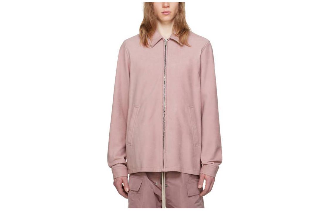 Rick Owens Pink Grainy Leather Zip-Up Jacket with Square Collar RU01D3766LCK-63