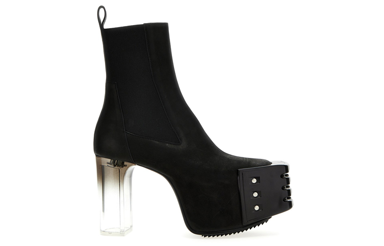 Order RICK OWENS 烤鞋厚底皮革鉚釘短筒切爾西靴 12 公分 男款 黑色