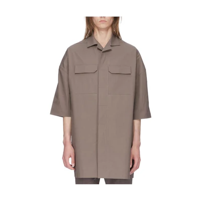 RICK OWENS RO Loose Fit Solid Short Sleeve Shirt Gray Brown. RU01D3298TE-34