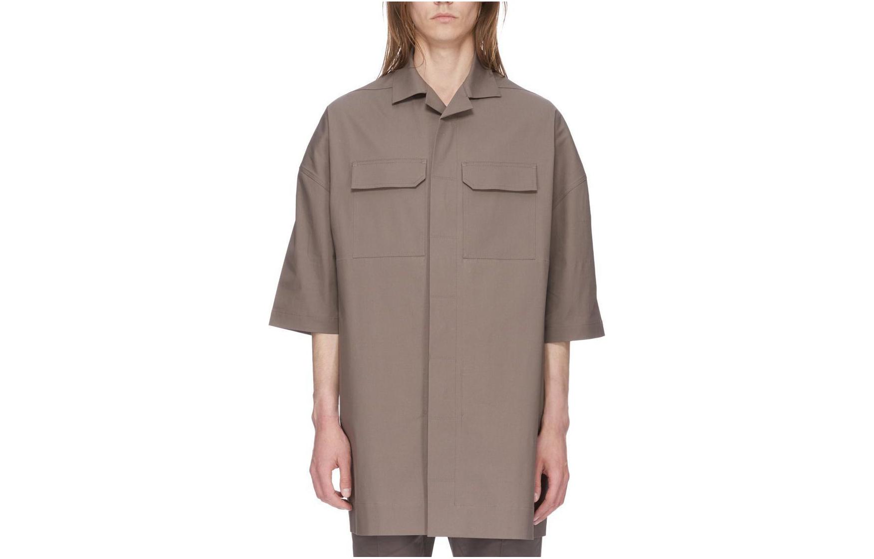 Order RICK OWENS RO  Loose Fit Solid Short Sleeve Shirt Gray Brown. RU01D3298TE-34