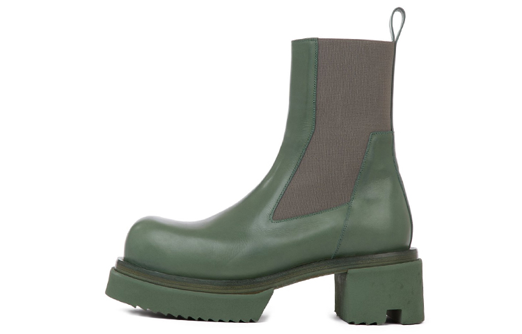 Buy 瑞克·歐文斯/RO Beatle Bogun 小牛皮 後環拉袢 切爾西靴 綠色