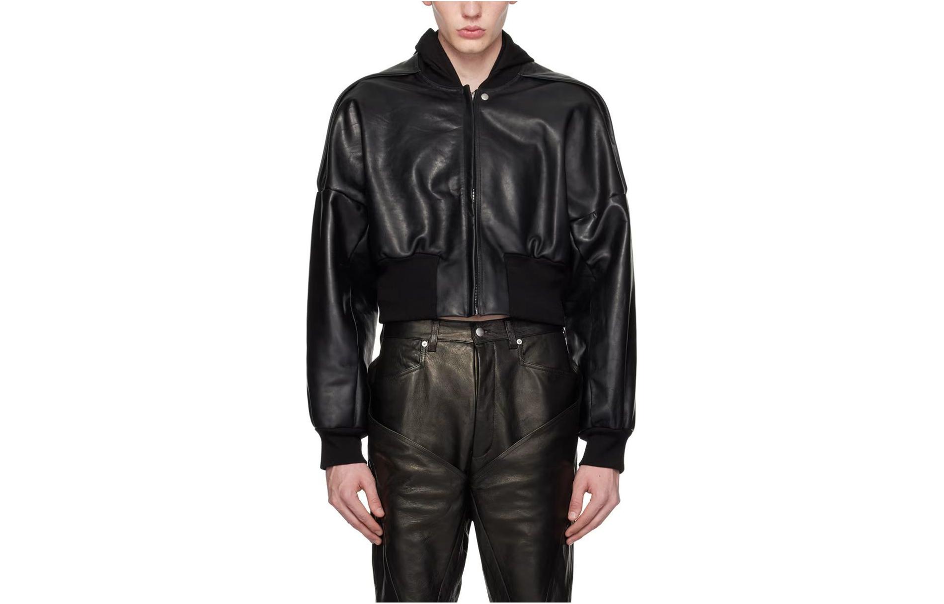 Rick Owens RO Black Leather Loose Fit Short Long-Sleeve Jacket for Men RU01D3762LOY-09