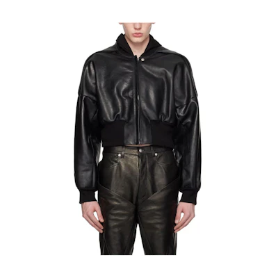 Rick Owens RO Black Leather Loose Fit Short Long-Sleeve Jacket for Men RU01D3762LOY-09
