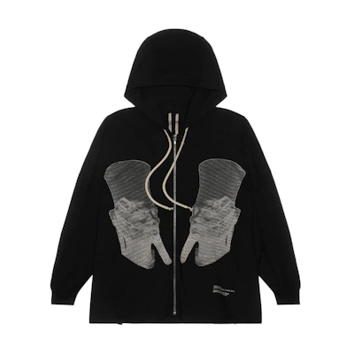 Rick Owens RO Black Loose Hooded Zip Jacket with Graphic Print RU01D3248BAEM6-09