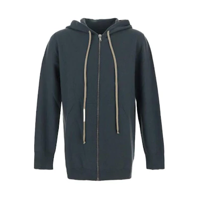Rick Owens RO FW22 Solid Longline Zip-Up Hoodie Teal Green RU02B2614WSB-65