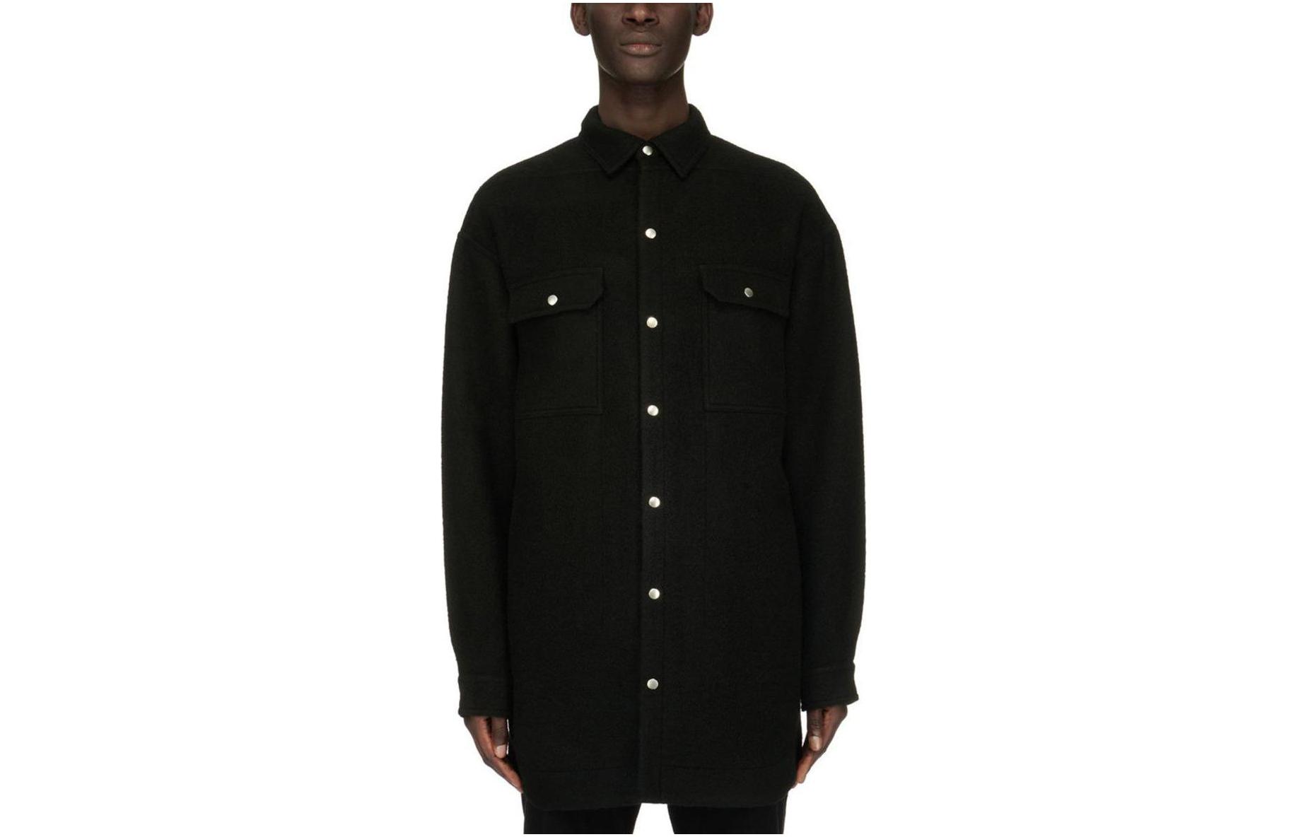 Rick Owens RO FW23 Black Studded Solid Long Sleeve Shirt Jacket RU02C7728WFN-09