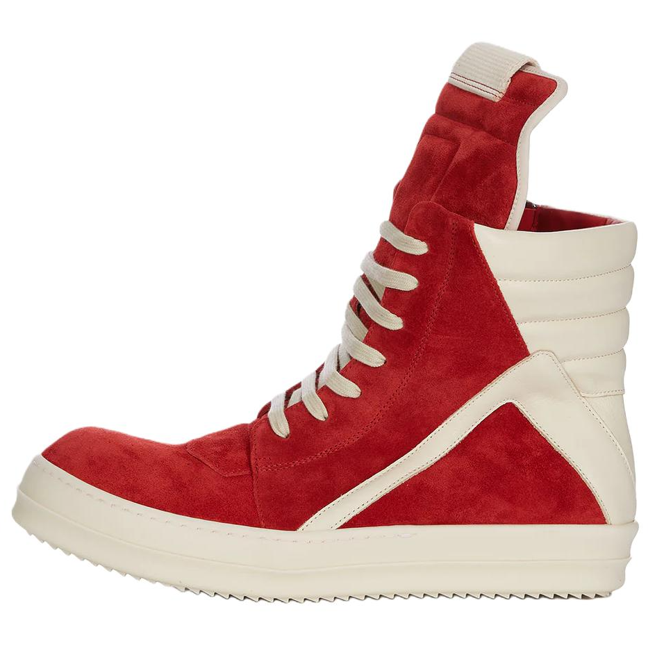 RICK OWENS RO Geobasket Red High-Top Sneakers with Calf Leather and Strap Tabs. RR01F2894LVSLCO-7311
