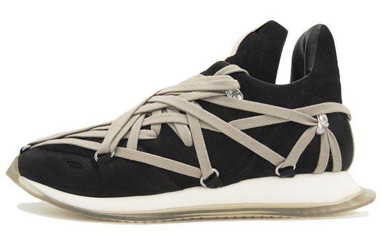 Buy RICK OWENS/RO 皮革 交叉綁帶 低筒綁帶 運動休閒鞋 男款 黑色