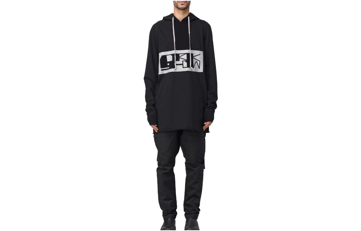 Rick Owens RO Letter Print Black Hoodie Long Sleeve DU02C5285RIGEP2-0908