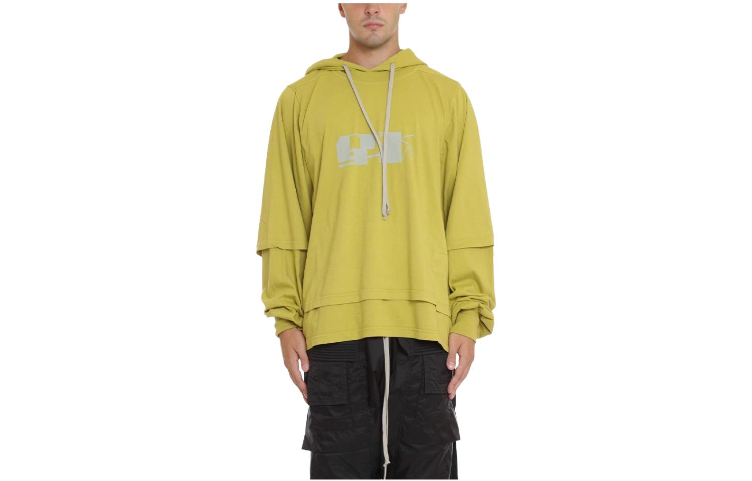 Rick Owens/RO Logo Printed Layered Long Sleeve Sweatshirt Men Yellow Green DU02A3431-NDKEP4-9