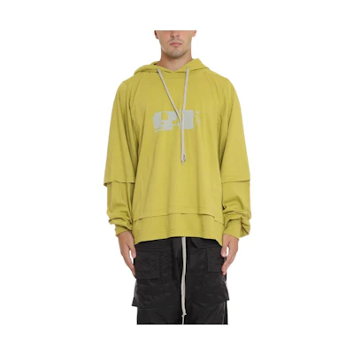 Rick Owens/RO Logo Printed Layered Long Sleeve Sweatshirt Men Yellow Green DU02A3431-NDKEP4-9