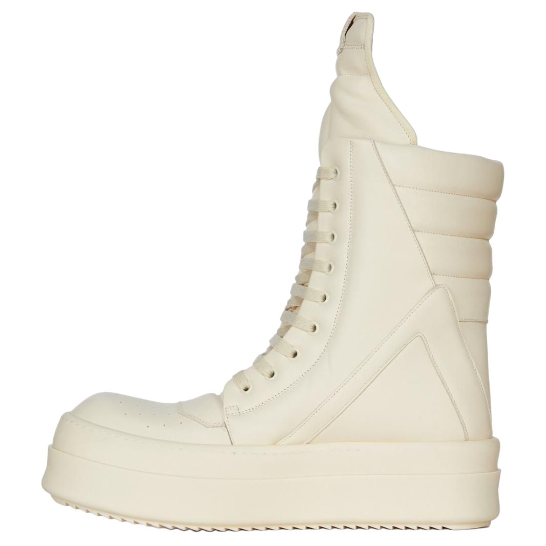 Rick Owens RO Mega Geobasket White Lace-Up Ankle Boots . RU02D6855LCO-1111