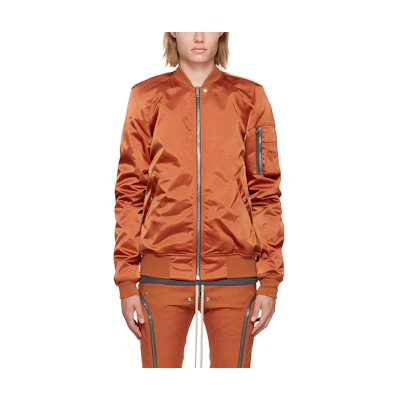 Rick Owens RO Orange Solid Color Zipper Bomber Jacket RU02B2793NBR-53