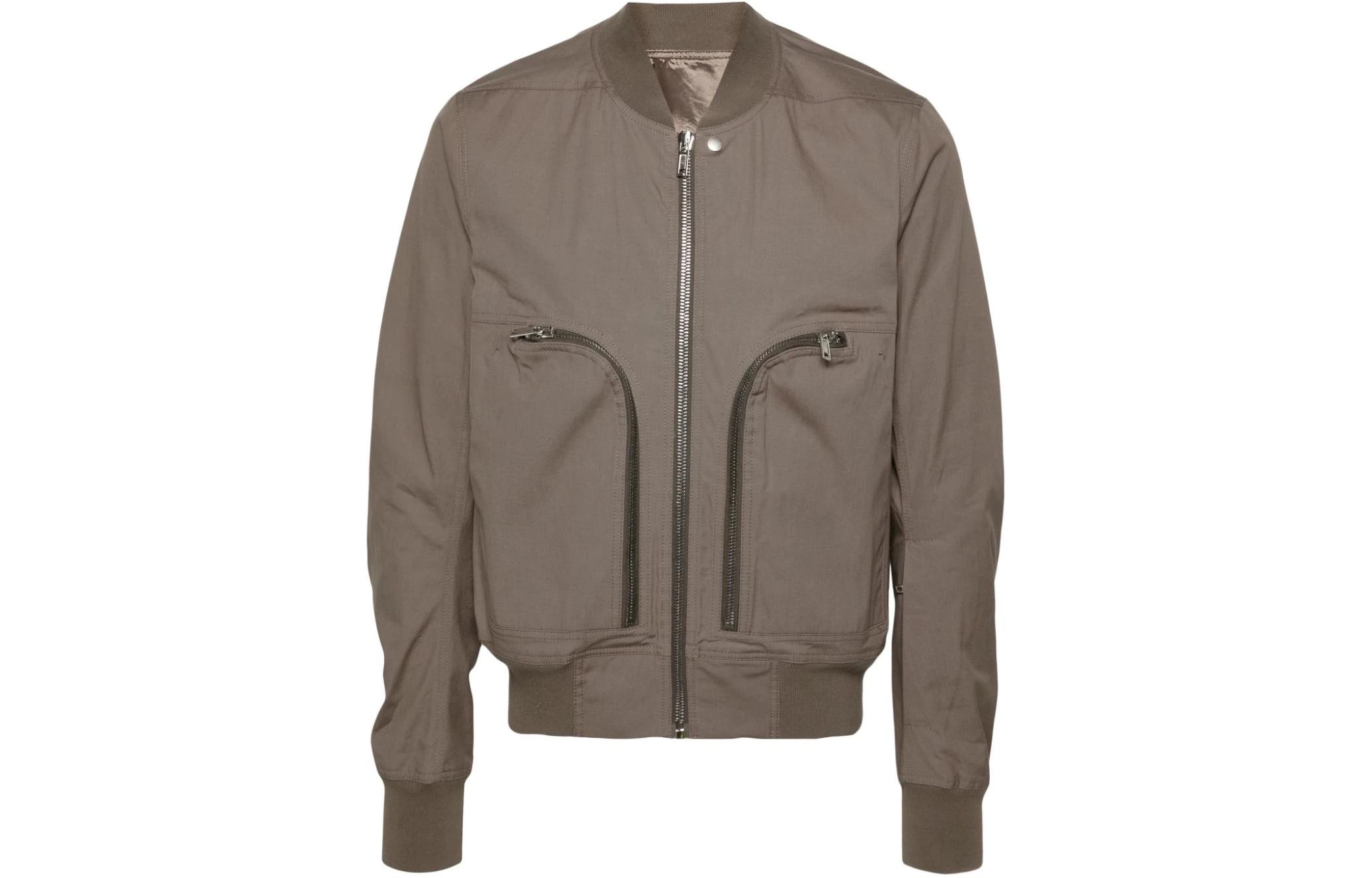 Rick Owens RO Studded Logo Ribbed Bomber Jacket Taupe RU01D3791TE-08