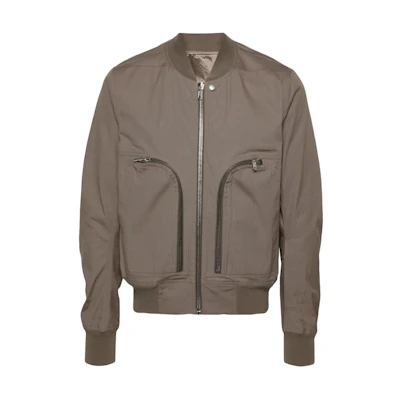 Rick Owens RO Studded Logo Ribbed Bomber Jacket Taupe RU01D3791TE-08
