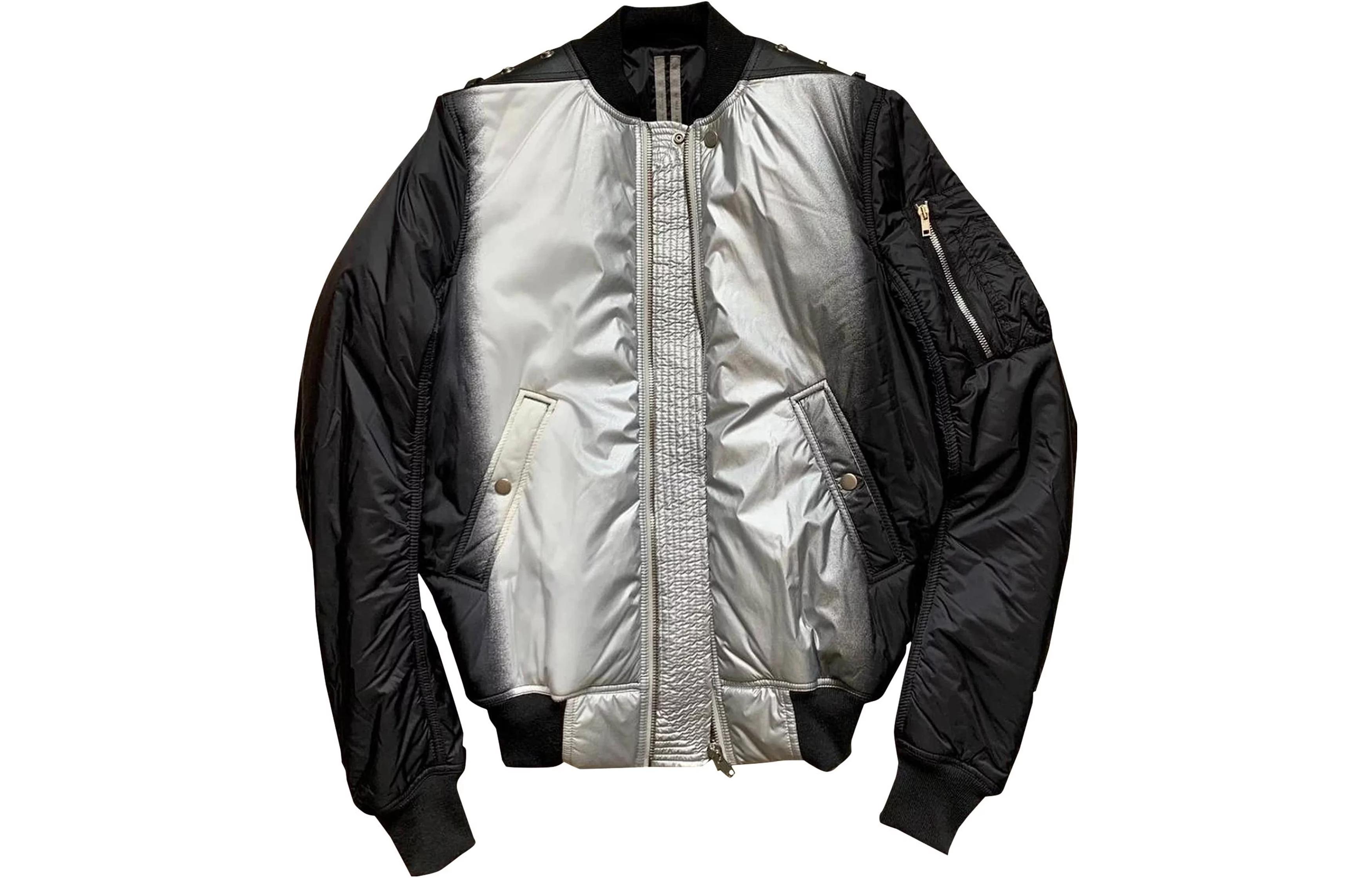 Rick Owens Silver Zipper Pocket Bomber Jacket Long Sleeve Men RU19F4791-918