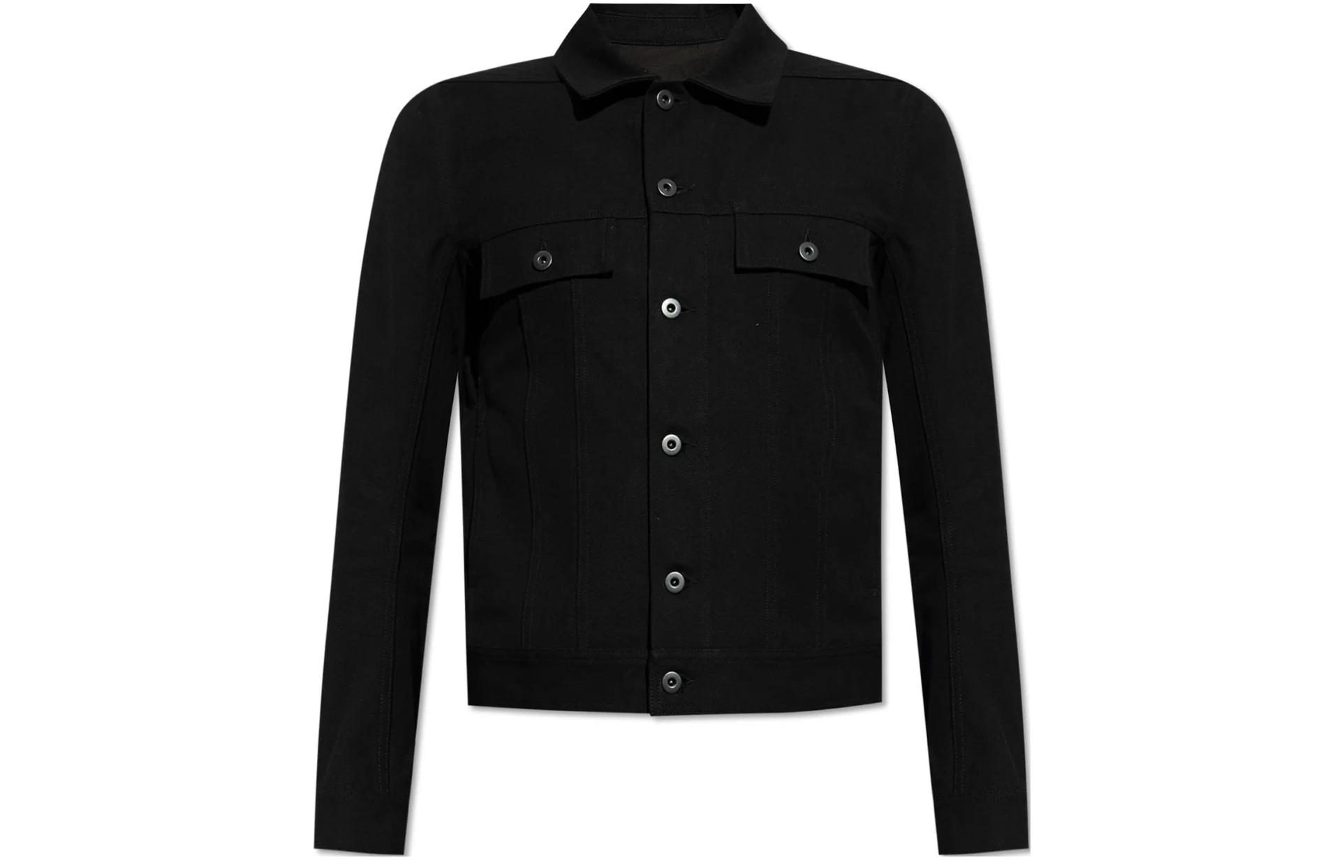Rick Owens Solid Black Button-Up Long-Sleeve Jacket RL01D3756CTW-09