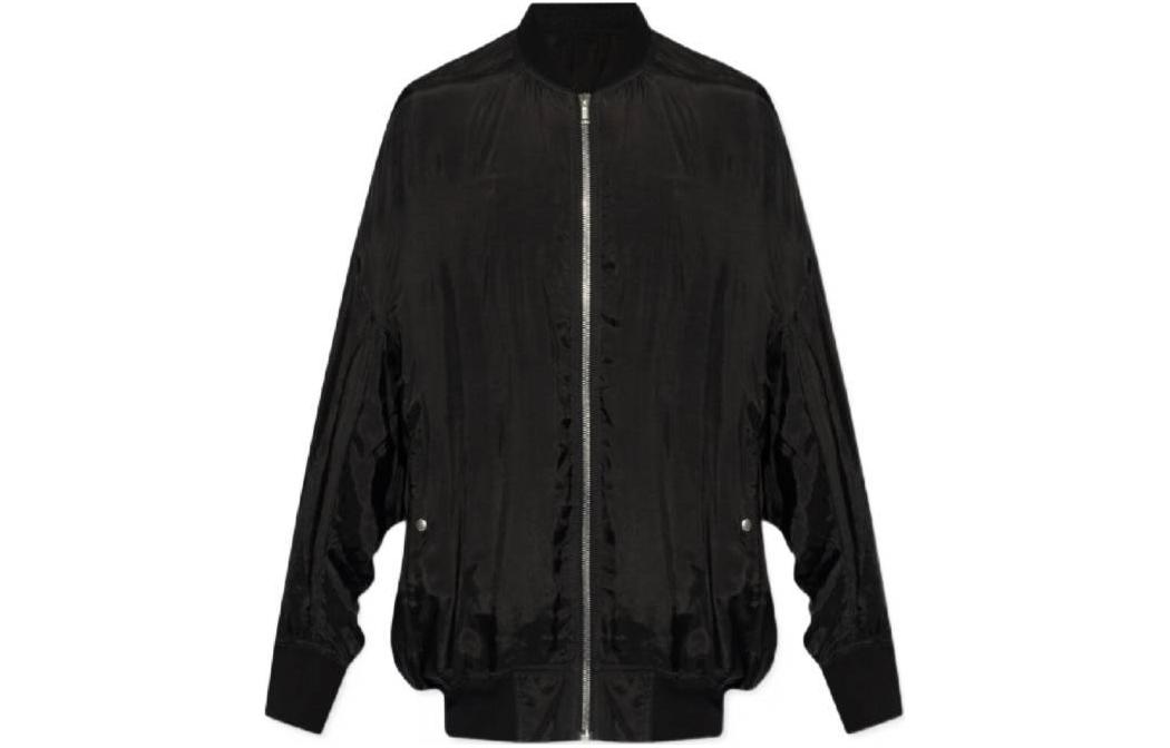 Rick Owens Solid Black Zip-Up Long Sleeve Baseball Jacket for Men RU01D3795J-09